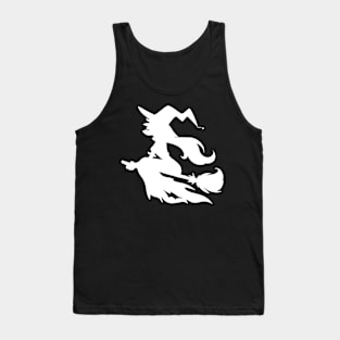 Witch Flying on Broomstick White Silhouette Tank Top